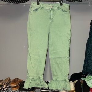 Cato Denim Green Ruffle Pants
